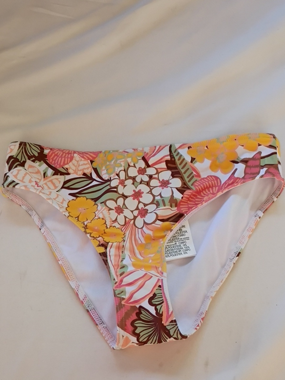 NWOT Roxy Floral Bikini Bottom - Yellow, Pink & Brown Girls 12 Summer Swimsuit